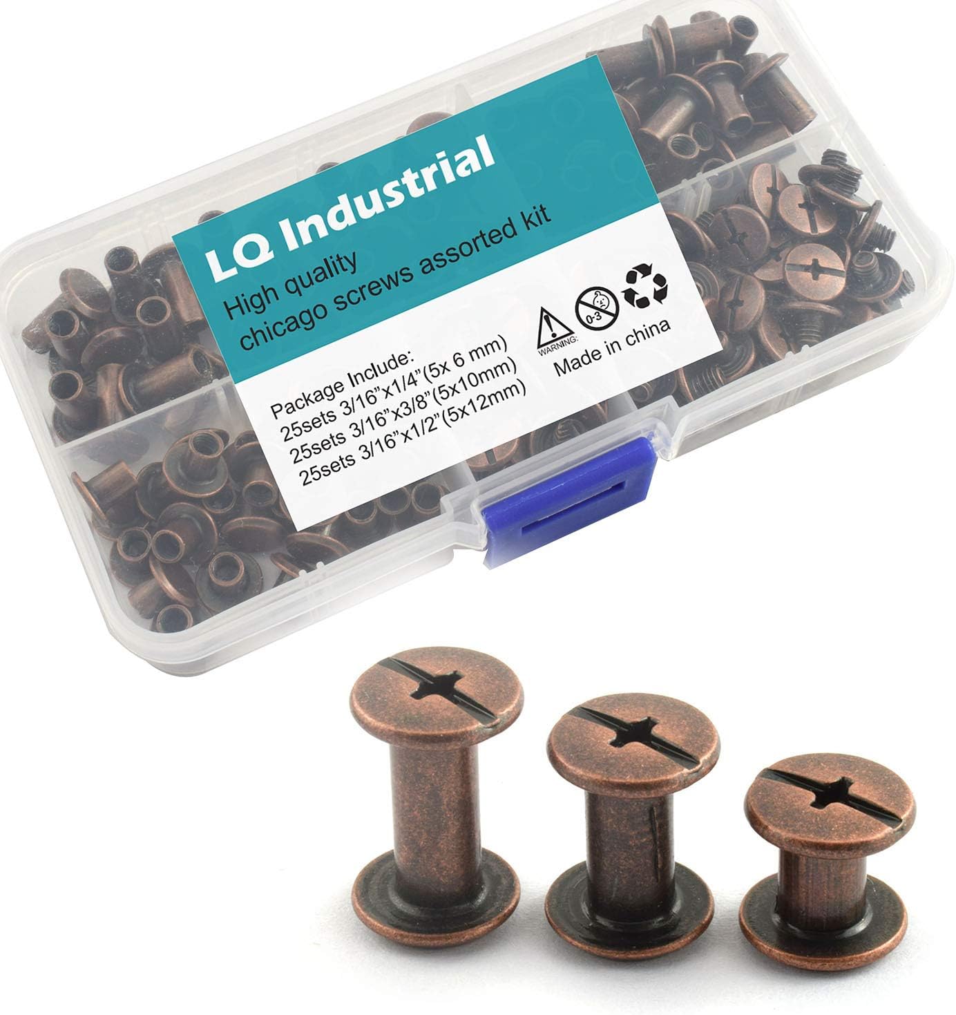 LQ Industrial 75 Sets Red Bronze M5 Chicago Screw Assorted Kit Slotted Phillip Head Binding Screws Rivet Assembly Bolt Nail Rivet for Book Binding DIY Leather Craft M5x6 M5x10 M5x12