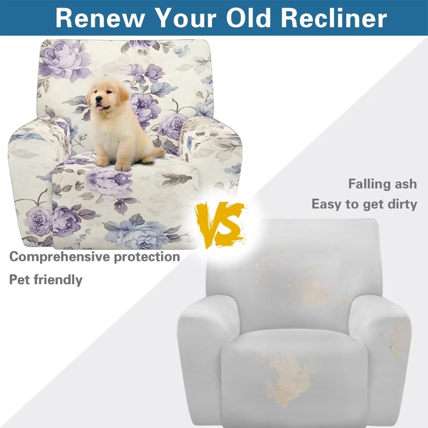 Purple Flower Lazy Boy Recliner Chair Cover Beige Vintage Sofa Cover Single Seat Recliner with Pocket 4 Piece Simple Modern Sofa Slipcover