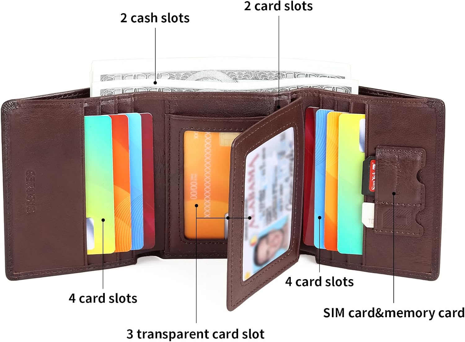 Trifold Wallets for Men Genuine Leather Large Capacity RFID Blocking, Includes Id Window and Credit Card Holder,Mens Wallets Leather (Coffee) - Image 2