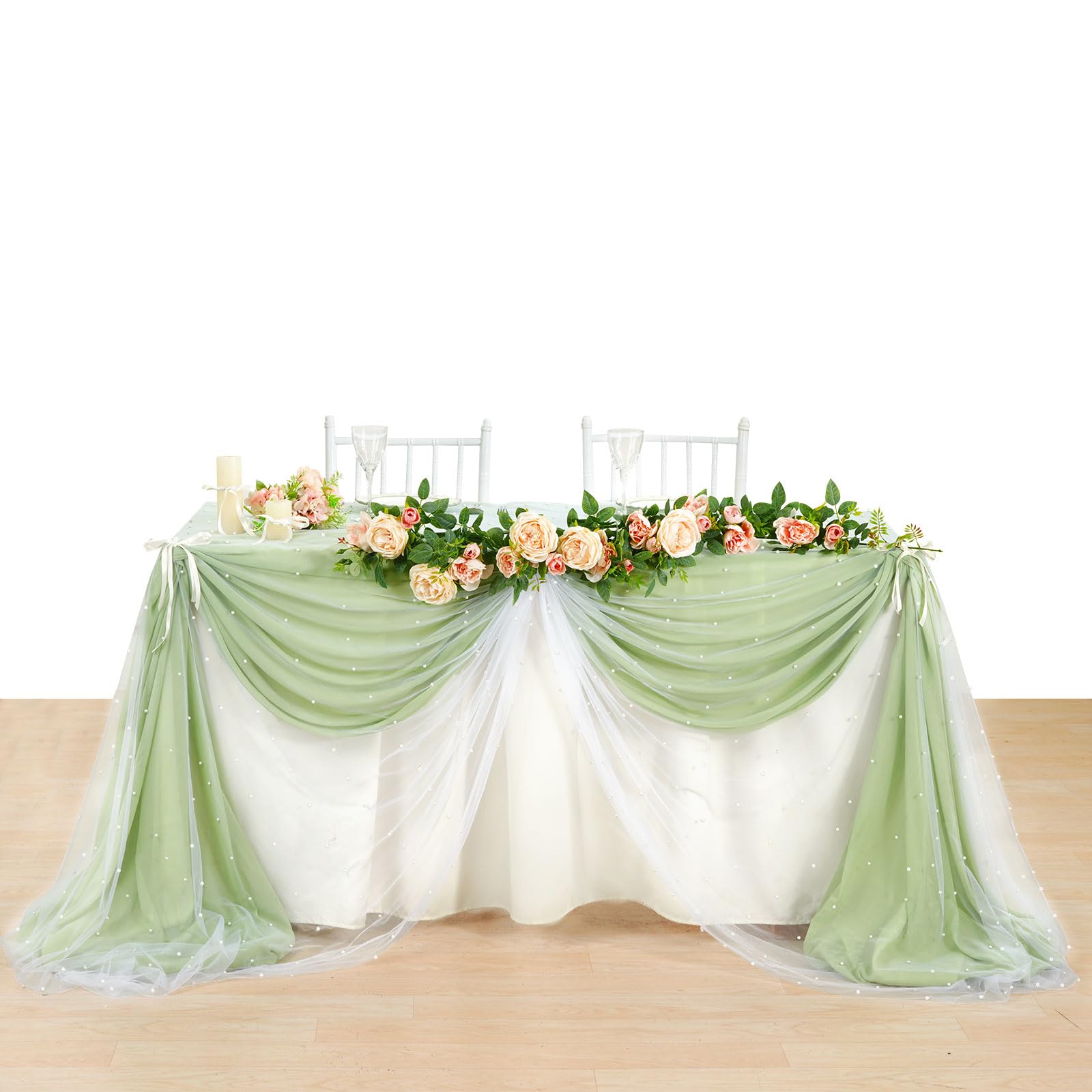 Runner da Tavolo in Perle, 300x90cm Tovaglia con Perle Morbido Tessuto in Tulle di Perle Decorazioni da Tavolo per Addio al Nubilato Festa di Compleanno Arco Nuziale (Bianco