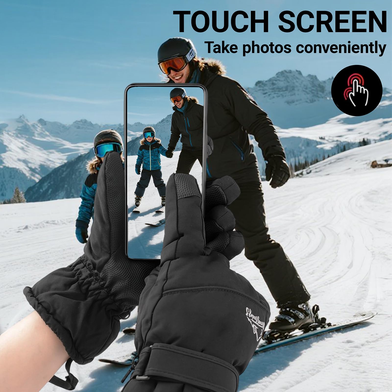 XuoAz Wasserdichte Winter-Ski-Handschuhe für Damen und Herren, rutschfest, Touchscreen, warme Snowboardhandschuhe für kaltes Wetter