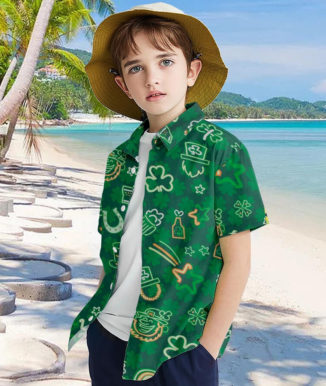 uideazone Boys Hawaiian Shirts Novelty Printed Funky Short Sleeve Button Down Shirt Kids Aloha Luau Shirt 7-14T - Image 3