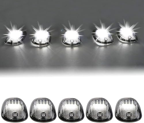 Tresound Luces LED de marcador de techo de cabina para Dodge Ram 03-16 1500 2500 3500 con arnés de cable 5 en 1 (lente ahumada con 16 LED blanco)