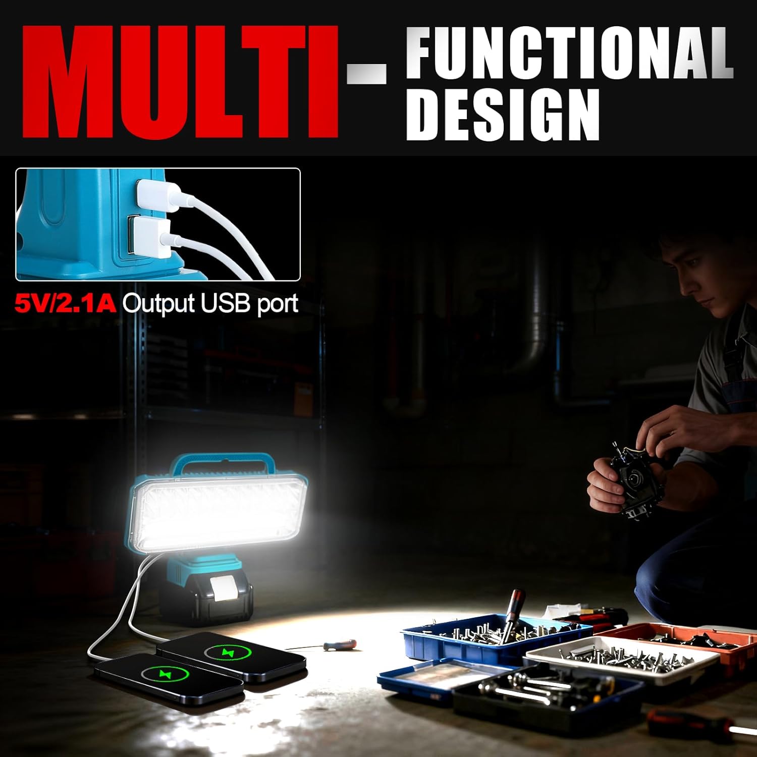 40W Cordless LED Work Light for Makita 18V Battery, 4200LM Portable Handheld Flashlights Tool with USB Port and 3 Brightness Modes for Camping, Fishing, Job Site, Indoor & Outdoor Use