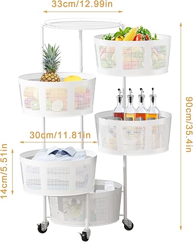 Miniatura 7 de LIBOOI Estante de almacenamiento giratorio de 5 niveles con estantes de metal, cesta de cocina, estantes de almacenamiento de alimentos, soporte de
