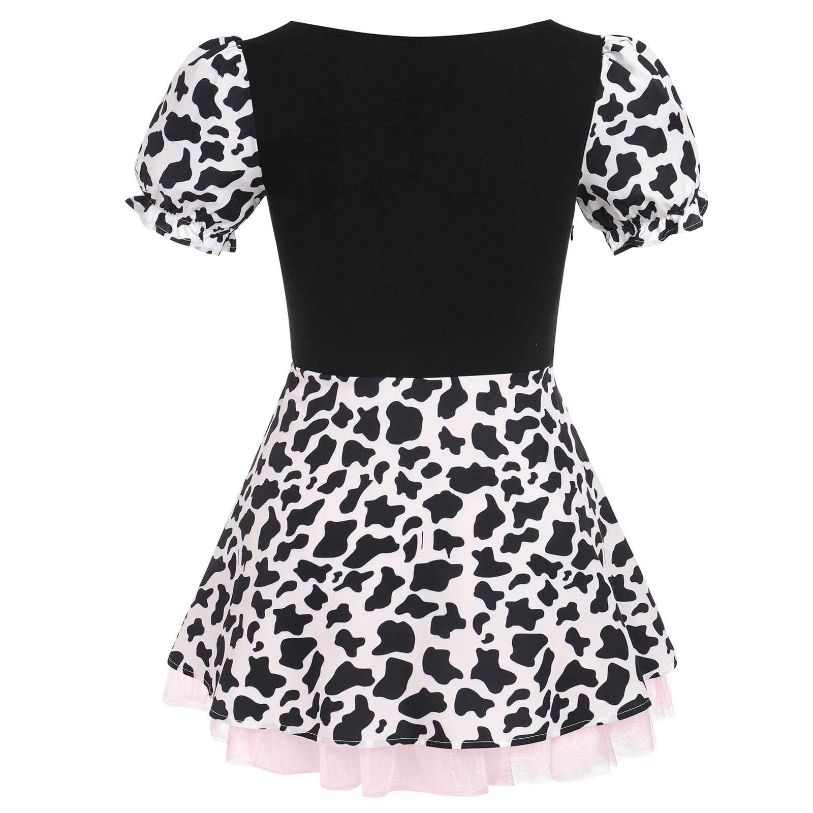 Women Cow Halloween Costume Cow Print Dress + Headband + Bowtie Anime Animals Cosplay Outfit 3 Piece Set