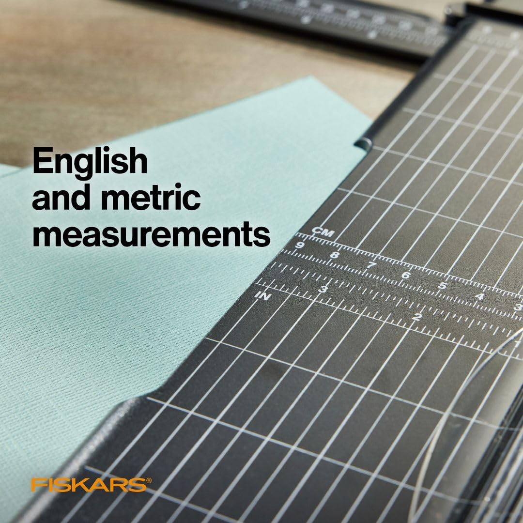 Fiskars Recycled SureCut™ Portable Paper Trimmer - 12” Cut Length - Craft and Office Paper Cutter with Grid Lines - Black