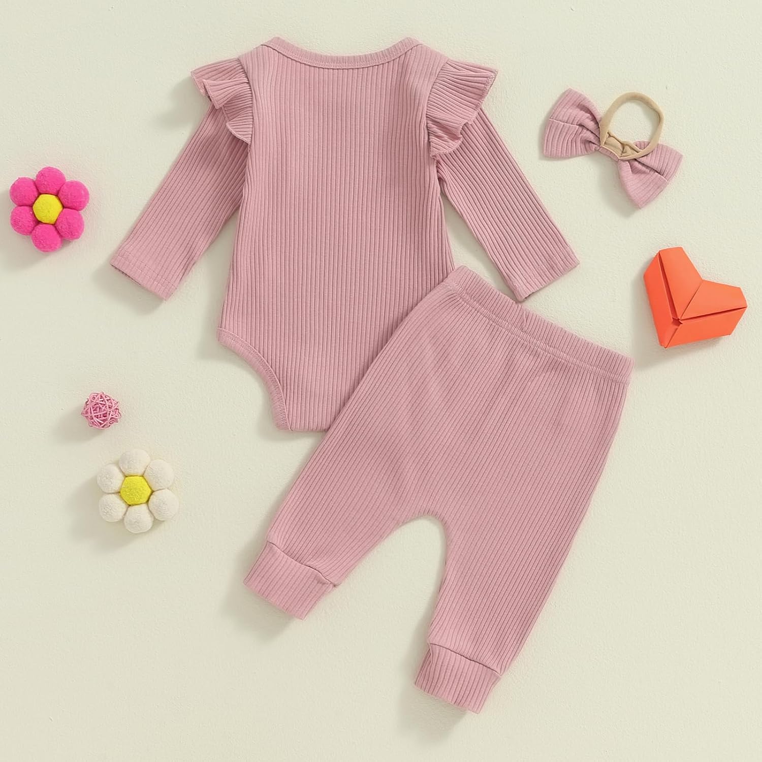 Tsnbre Newborn Baby Girl Outfits Daddys Girls Ruffle Long Sleeve Romper Top Pants Headband Infant Fall Winter Clothes - Image 3