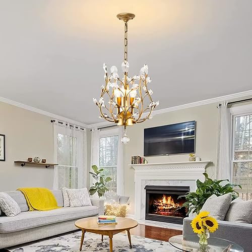 Miniatura 4 de Ganeed Candelabros de cristal, lámpara colgante de cristal K9 con 3 lámparas, lámpara de techo para sala de estar, dormitorio, restaurante, pasillo