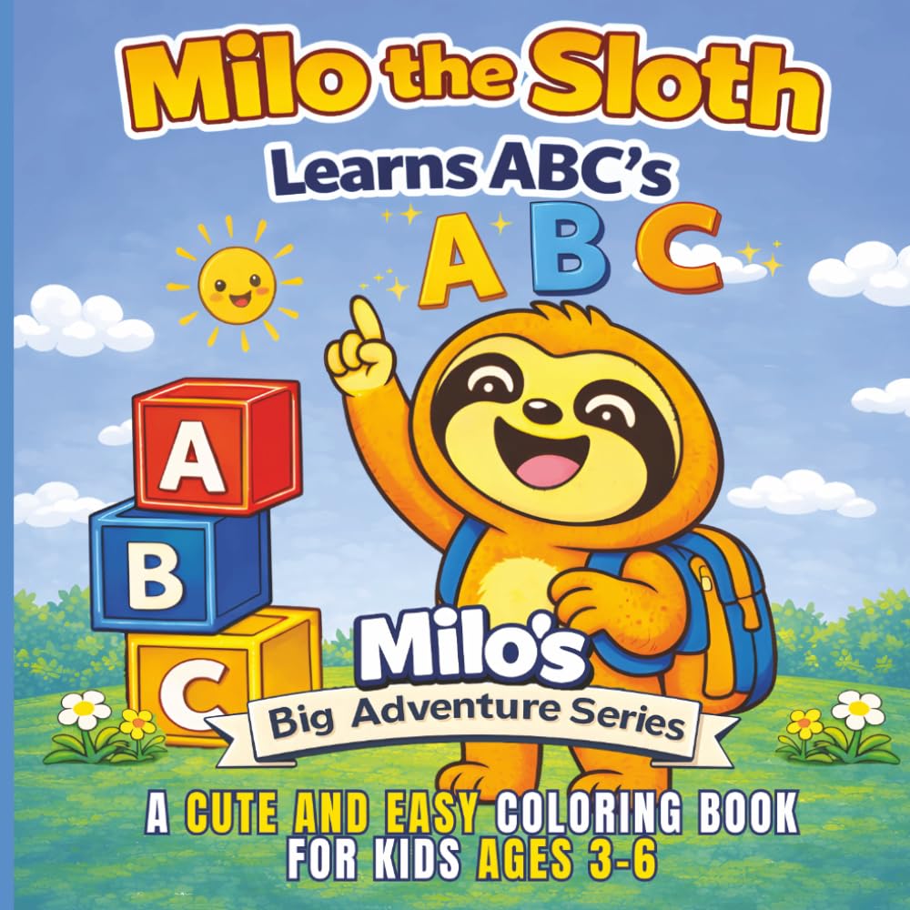 Milo the Sloth Learns ABC’s Coloring Book: A Cute and Easy Alphabet Coloring Book for Kids Ages 3–6 | Learn Letters A to Z with Fun Animal ... & Travel (Milo's Big Adventure Series)