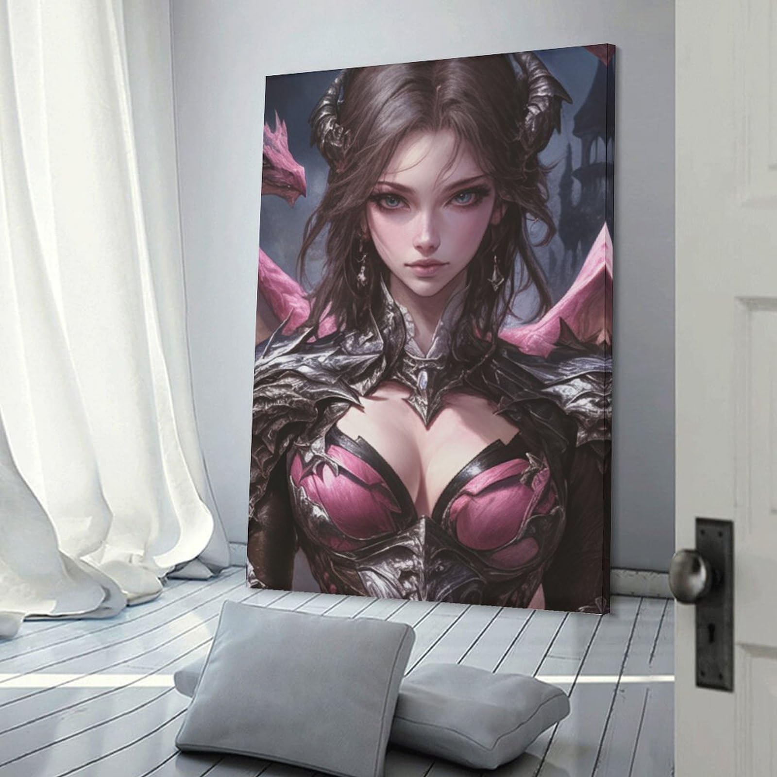 Junmoney Fantasy Dragon Armor Woman Wall Picture Print, 16x24inch(40x60cm), for Workspace Walls, Study Corners Or Bedrooms, Wall Art That Adds Style to Work Areas