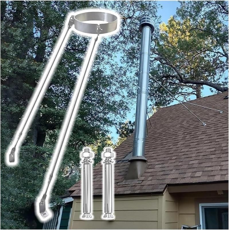 Extended Roof Bracket Kit for Wood Stove Pipe - Stainless Steel Universal Wall Supports for Loft & Log Cabin, 3.5" Hoop Diameter, Durable Stability Against Wind & Snow