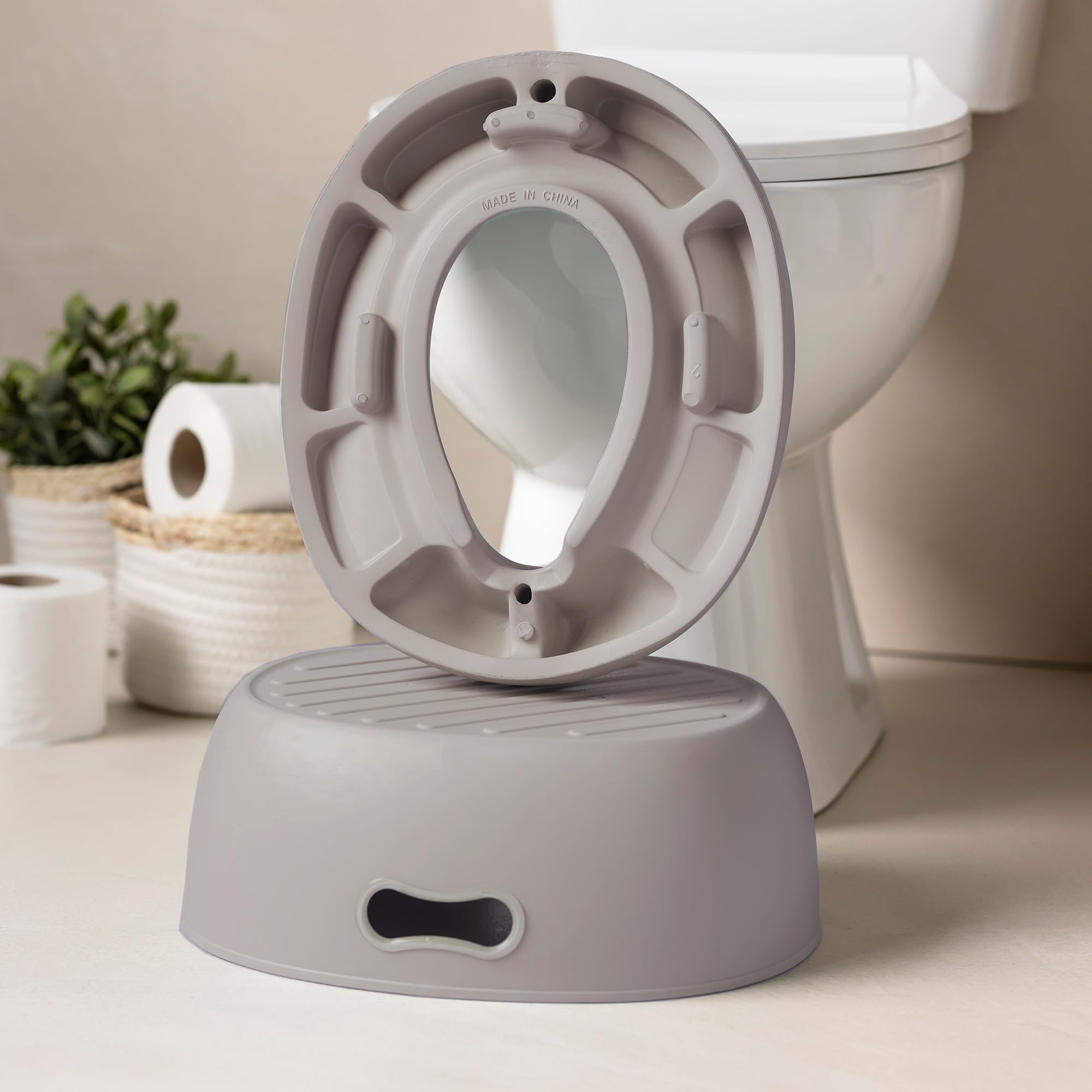 Nattou Babytopf 3in1, Töpfchen + Hocker + Toilettensitz für Kinder, Einfaches Toilettentraining, Ca. 34 cm, Ab ca. 18 Monate bis ca. 4 Jahre, Care, ABS/EVA, Taupe