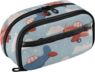 ALAZA Aircraft Cloud Pattern Large Capacity Pencil Case, Aesthetic Stationery Organizer Bag with Clear PVC Window, High Capacity Pen Pouch with Dividers for School Office Travel