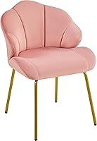 Yaheetech Pink Velvet Vanity Chair with Shell Backrest, Modern Accent Armchair, Gold Metal Legs for Bedroom, Dressing Room, Living Room