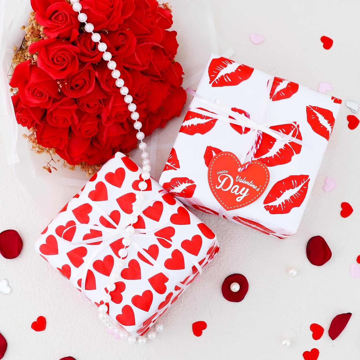 BEISHIDA Red Heart Tissue Paper Bulk,Wrapping Tissue Paper for Gift Bags, 14 x 20 Inch Gift Wrap for Valentines，Mother's Day，Birthday，Wedding，DIY Crafts Holiday Flowers-50 Sheets