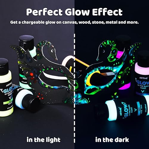 Miniatura 5 de ARTME Glow in The Dark Paint, 10 Bright Colors 60ml2oz Blacklight Paint Set, Neon Craft Paint, Acrylic Glow Fluorescent Paint Perfect for Art