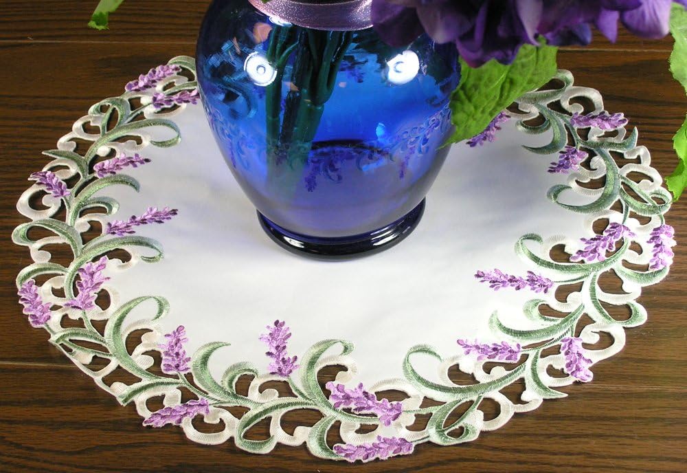 BANBERRY DESIGNS Embroidered Doilie with Lavender Lilac Flowers on Cream 16 Inch Diameter, Machine Washable BANBERRY DESIGNS Embroidered Doilie with Lavender Lilac Flowers on Cream 16 Inch Diameter, Machine Washable