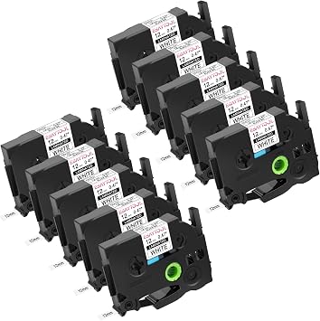 10 Pack Esaytool Replacement for P-Touch TZe-231 TZe231 12mm 0.47" Black on White Laminated Label Tape for Ptouch PT-H110 PT-H100 PT-D210 PT-D200 PT-D600 PT-P710BT PT-D400AD PT-D450 Maker