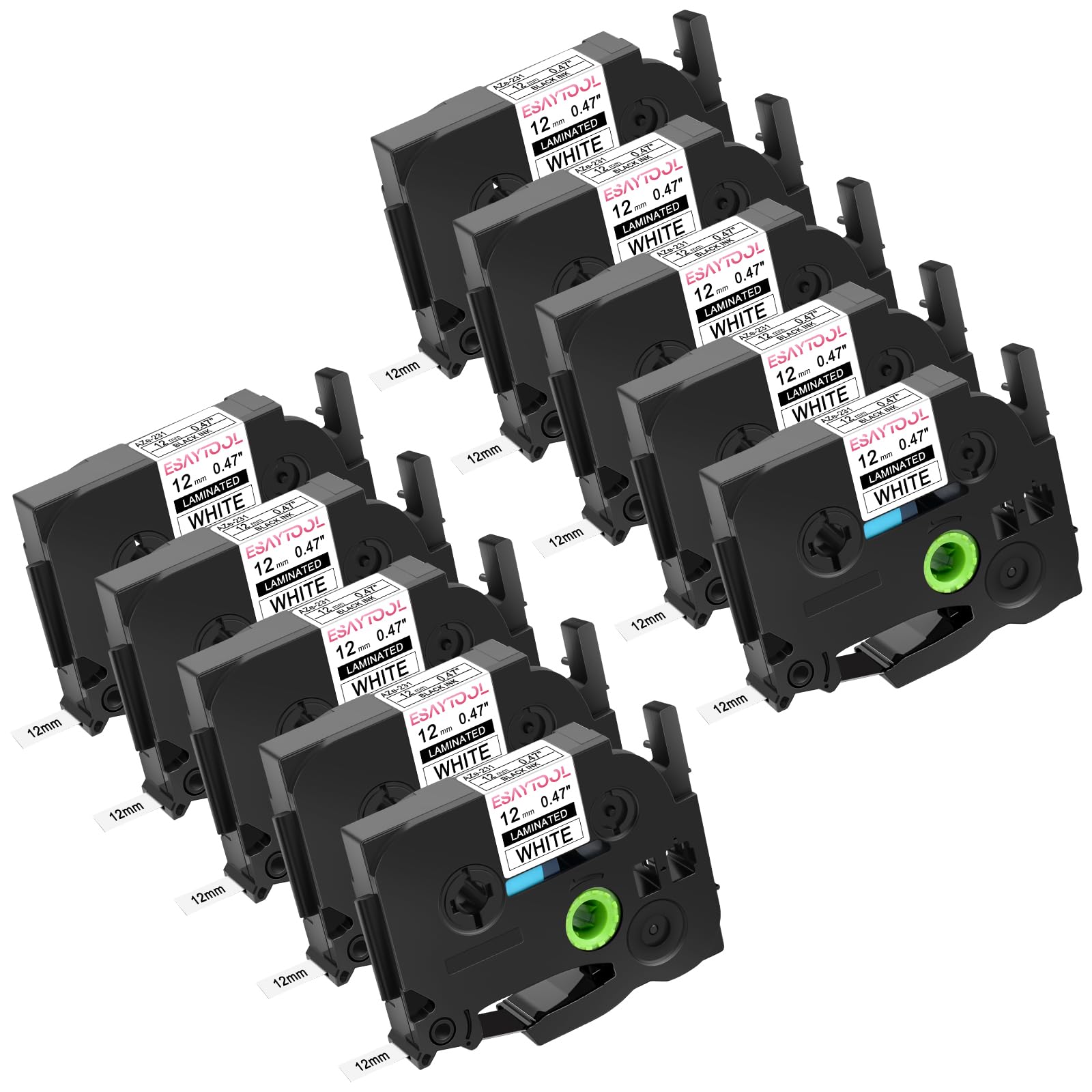 Photo 1 of 10 Pack Esaytool Replacement for P-Touch TZe-231 TZe231 12mm 0.47" Black on White Laminated Label Tape for Ptouch PT-H110 PT-H100 PT-D210 PT-D200 PT-D600 PT-P710BT PT-D400AD PT-D450 Maker