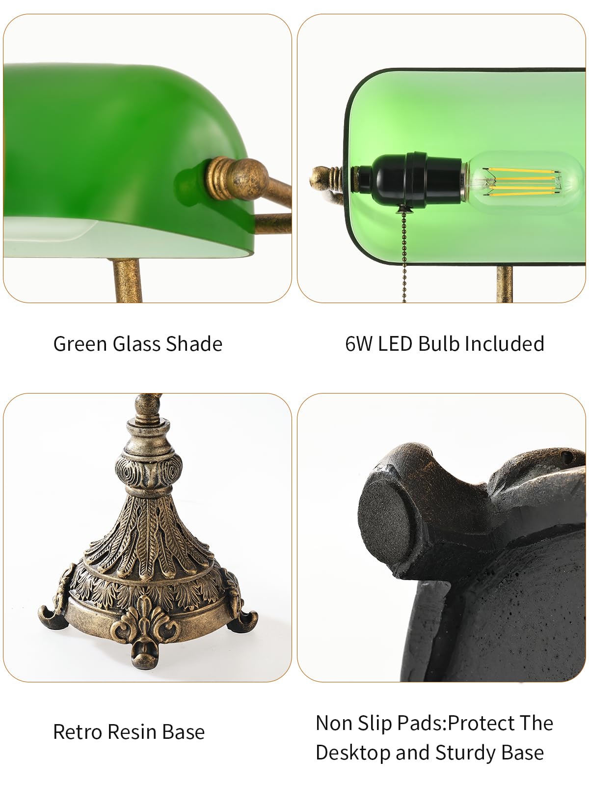 Lámpara de escritorio vintage de cristal verde para oficina en casa o biblioteca, con interruptor de cadena y enchufe, bombilla LED incluida.