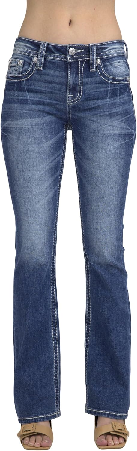 Miss Me Women's Aztec Longhorn Embellished Pockets Mid-Rise Bootcut Jeans