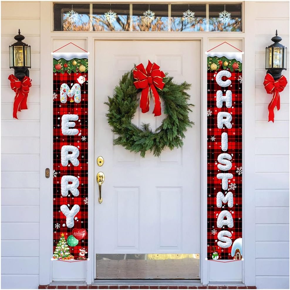 Christmas Porch Banner Outdoor Decorations Hanging Marry