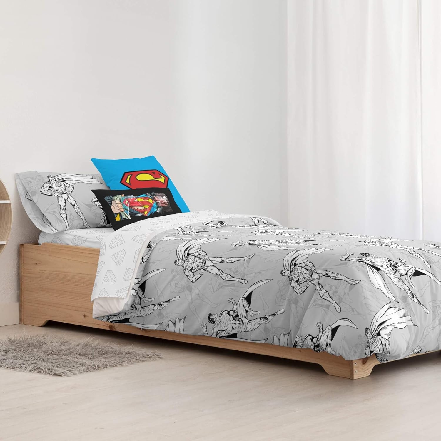 BELUM | Superman Duvet Cover | Model Superman Gray Duvet Cover | Button-Down Duvet Cover | Duvet Cover 100% Cotton | Duvet Cover (180 cm (260 x 240 cm)