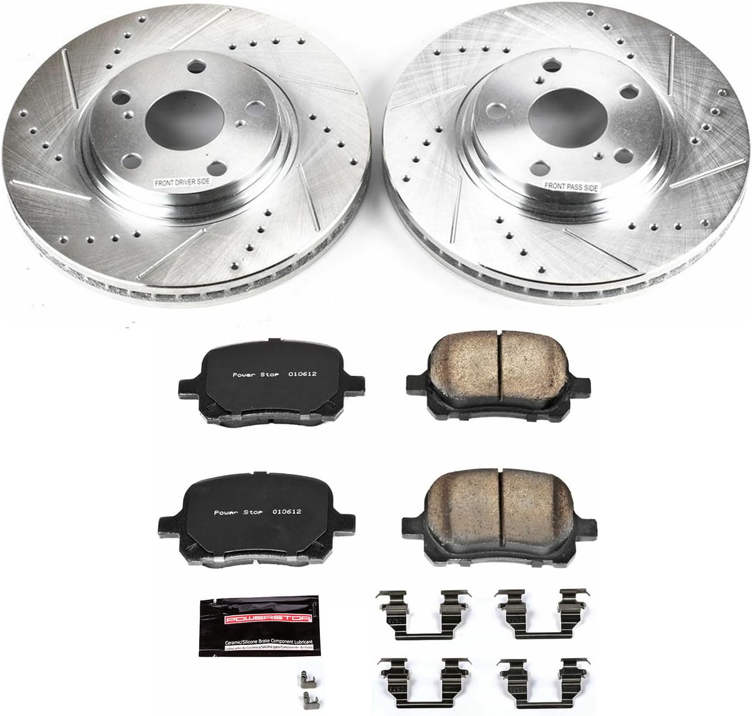 PowerStop Front Brake Kit For Lexus RX300 1999-01 - Drilled and Slotted Disc Rotors with Ceramic Brake Pads Replacement, K1135