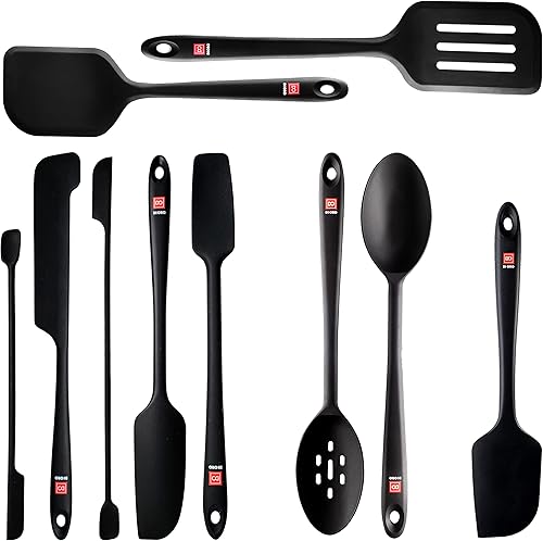DI ORO - Juego de utensilios de silicona de 10 piezas, espátulas de silicona resistentes al calor hasta 600 F, espátulas de cocina de goma para