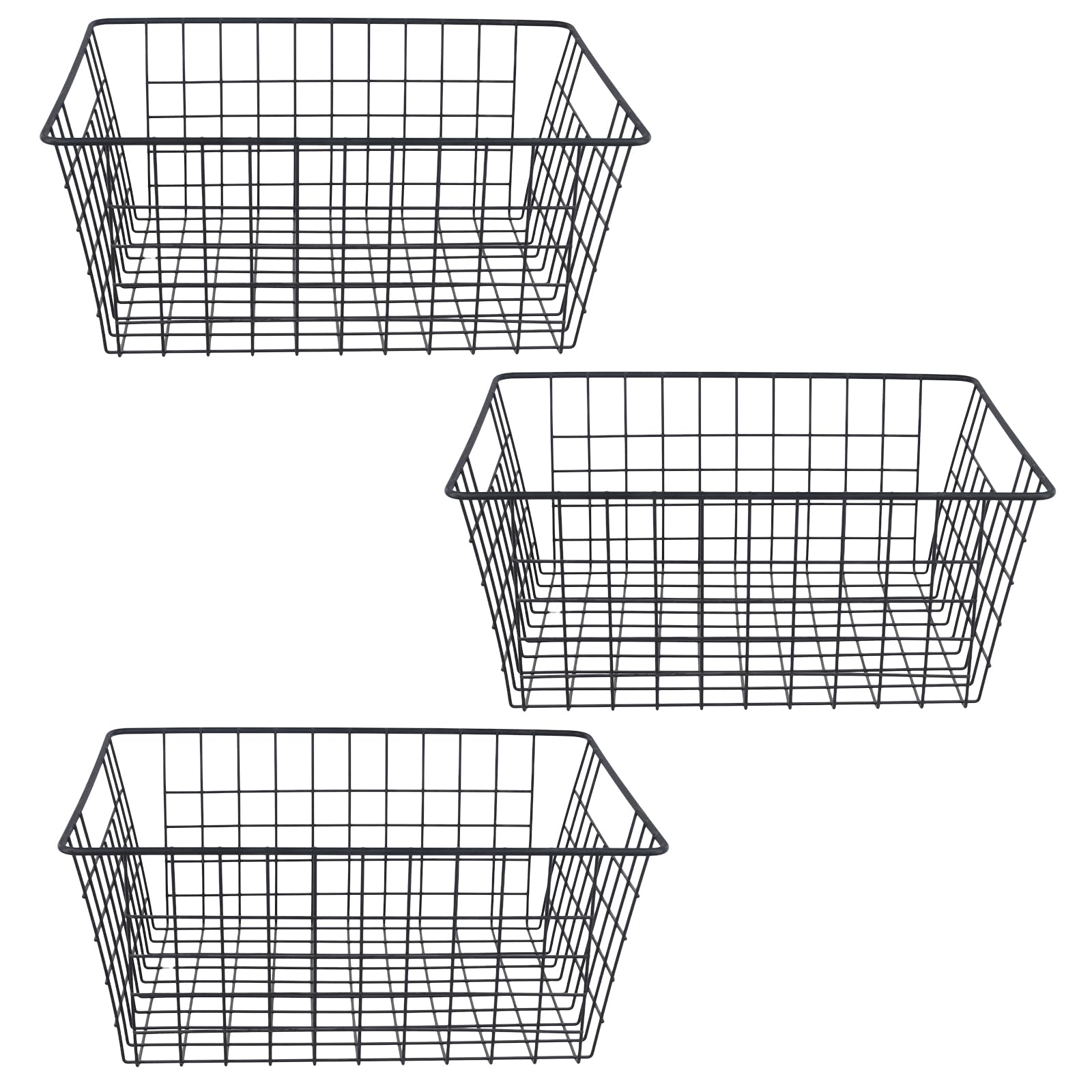 KEILEOHO Cesta de almacenamiento de alambre, cestas organizadoras de metal negro para cocina, despensa, oficina, 36 x 29 x 16 cm, paquete de 3