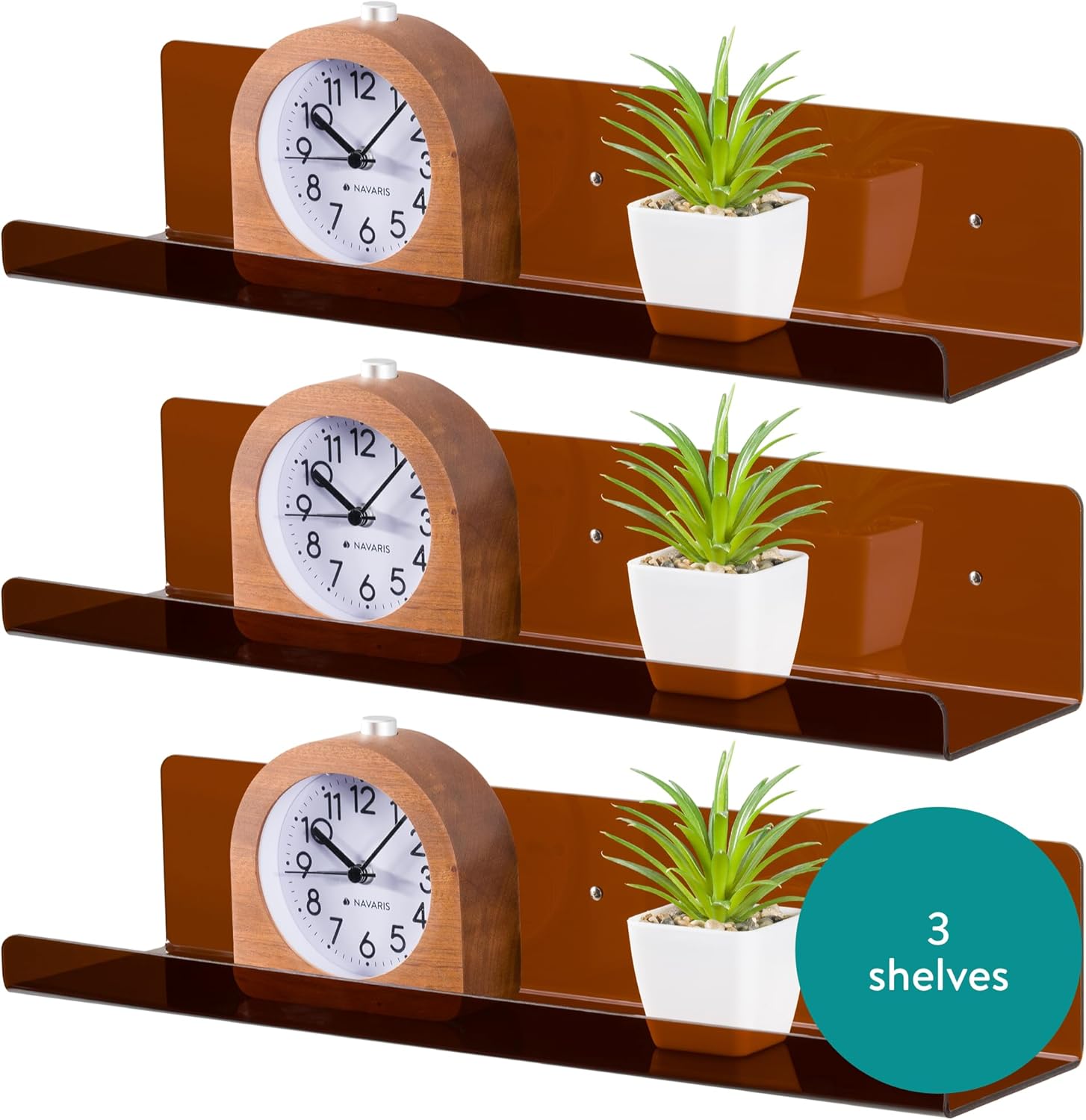 Navaris Acrylic Wall Shelves Set of 3 Sturdy and Vibrant Floating