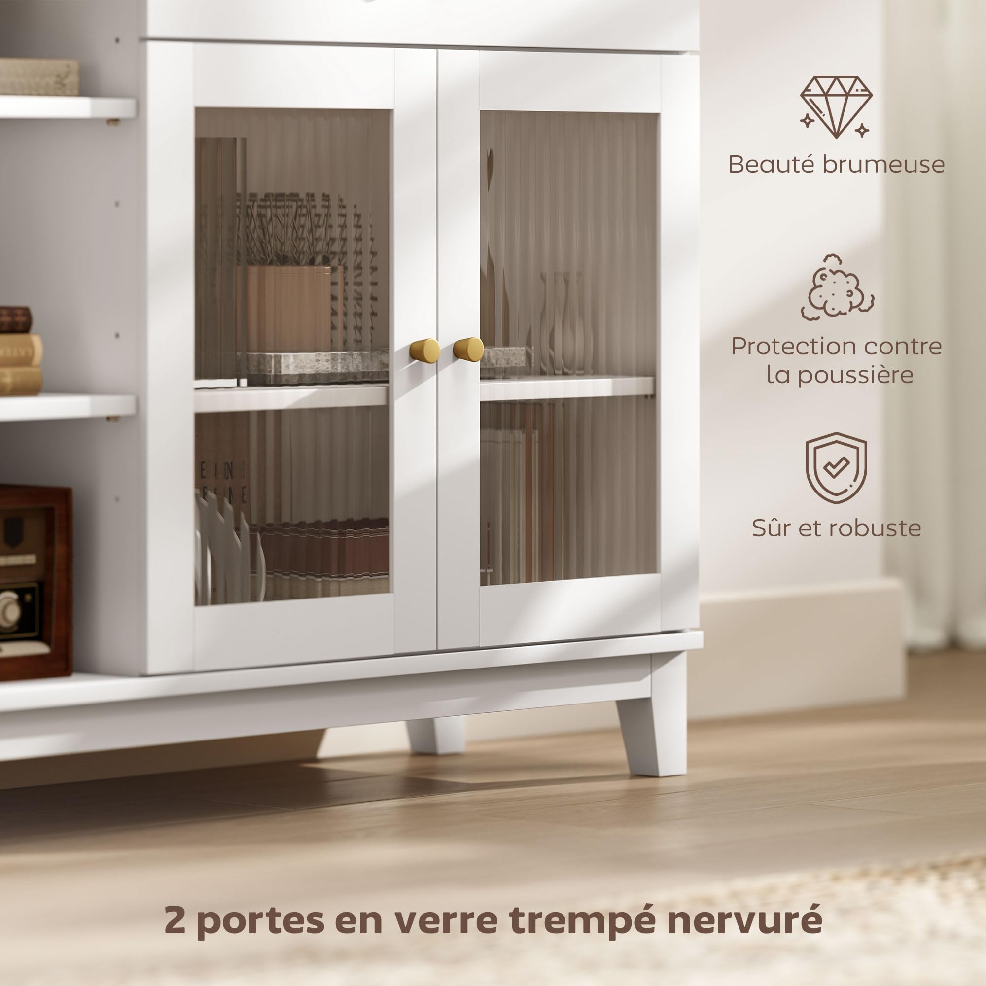 HOMCOM Buffet Salon Meuble de Rangement Placard 100 x 35 x 80,3 cm Blanc