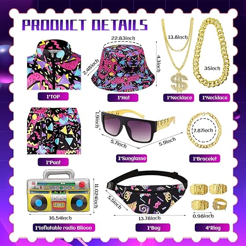 Miniatura 2 de Traje de chándal de los años 80 y 90 para hombre, disfraz de hip hop, riñonera, pulsera, cadena dorada, rapero, ropa deportiva