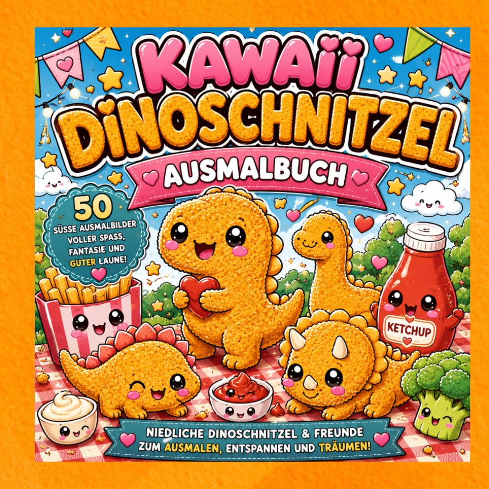 Kawaii Dinoschnitzel Ausmalbuch: 50 niedliche Ausmalbilder voller Spaß, Fantasie und süßer Food-Freunde