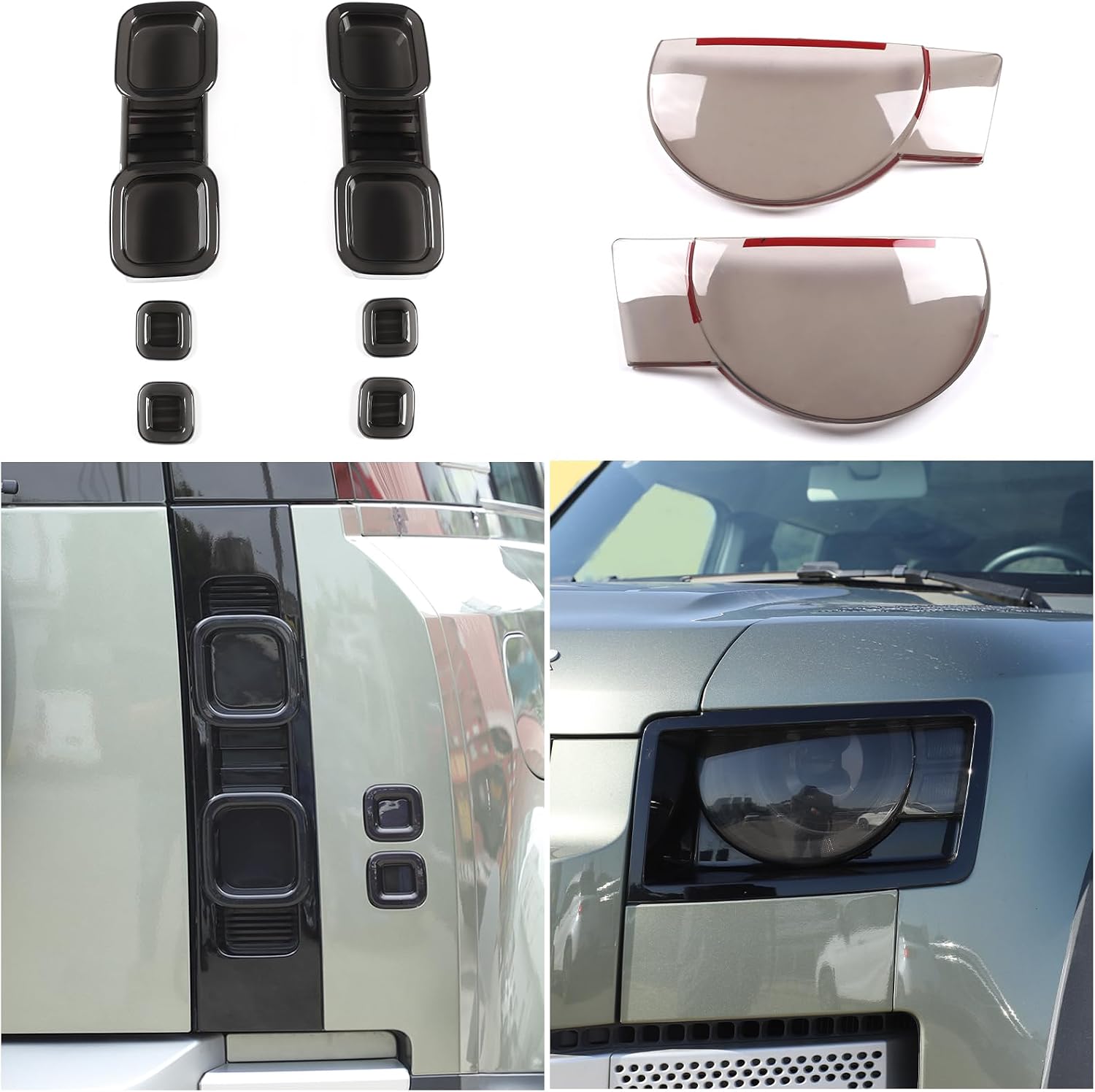 HAPPYHORSE Car Front and Rear Lamp Cover Trim Compatible with Defender 90 110 130 2020-2025，ABS Smoked Front Headlights and Rear taillights Protection Cover Decoration (Headlights and taillights)