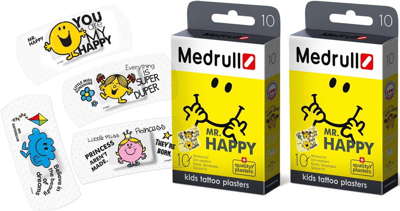 Medrull Transparent Waterproof Plaster Mr Happy | First Aid Set: 2 Boxes (2x10), Plaster Size 25 х 57 mm, Individually Packed