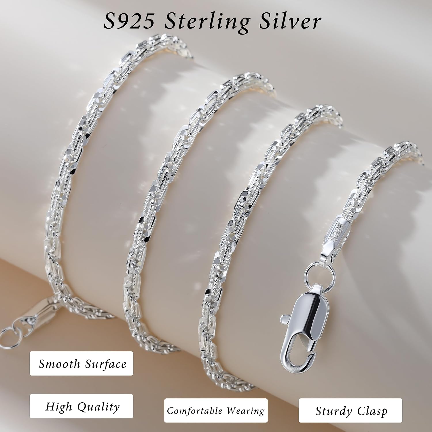 S925 Sterling Silver Necklace for Women - 3.5mm S925 Sterling Silver Twisted Rope Chain Necklace Handmade Jewelry Silver Necklaces for Women 16/18/20/22/24 Inch