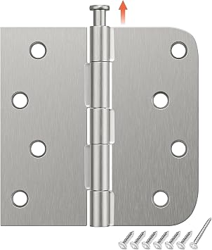 HOSOM 3 Pack 4 Inch Brushed Nickel Door Hinges with Square & 5/8" Radius