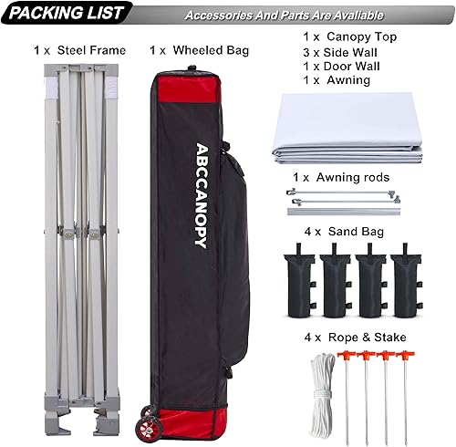 Miniatura 4 de ABCCANOPY - Toldo de 10 x 10 pies, plegable, portátil, con paredes laterales a juego, bolsas de peso, bolsa con ruedas, con marquesina adicional