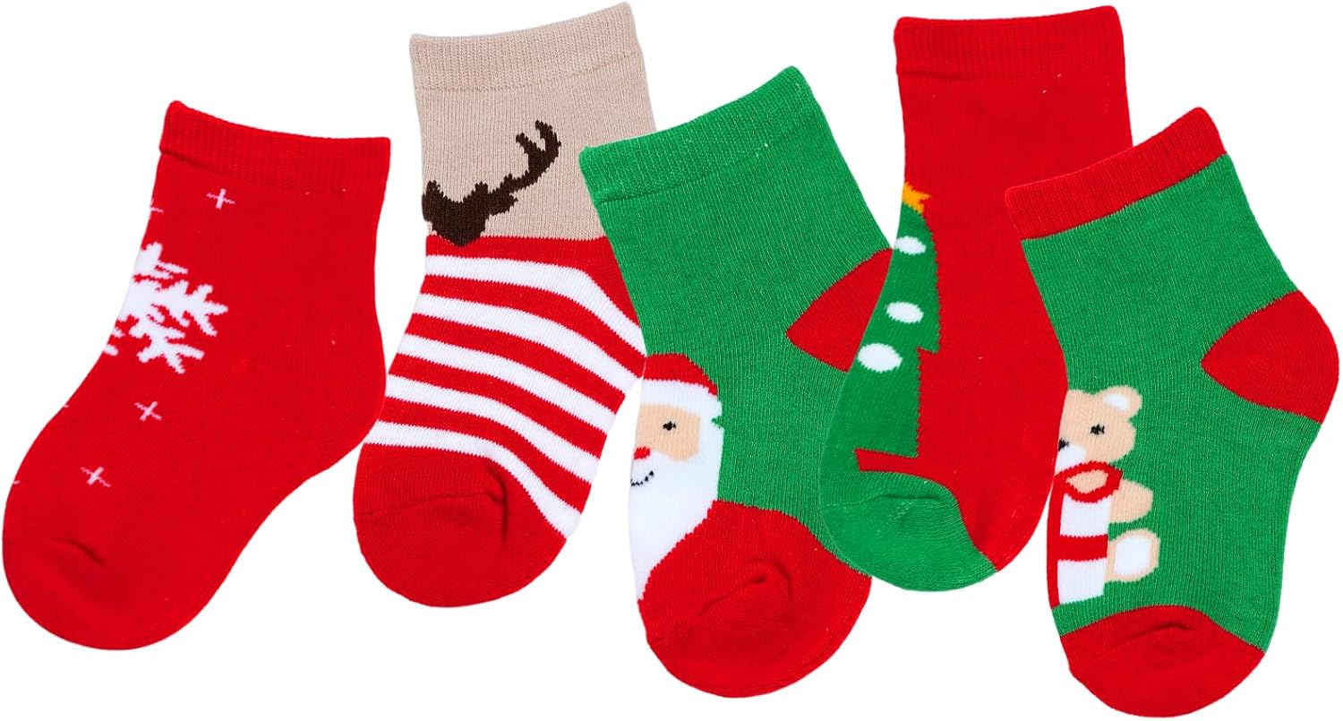choyaxo 5 Pairs Kids Christmas Socks Cute Holiday Socks for Toddlers