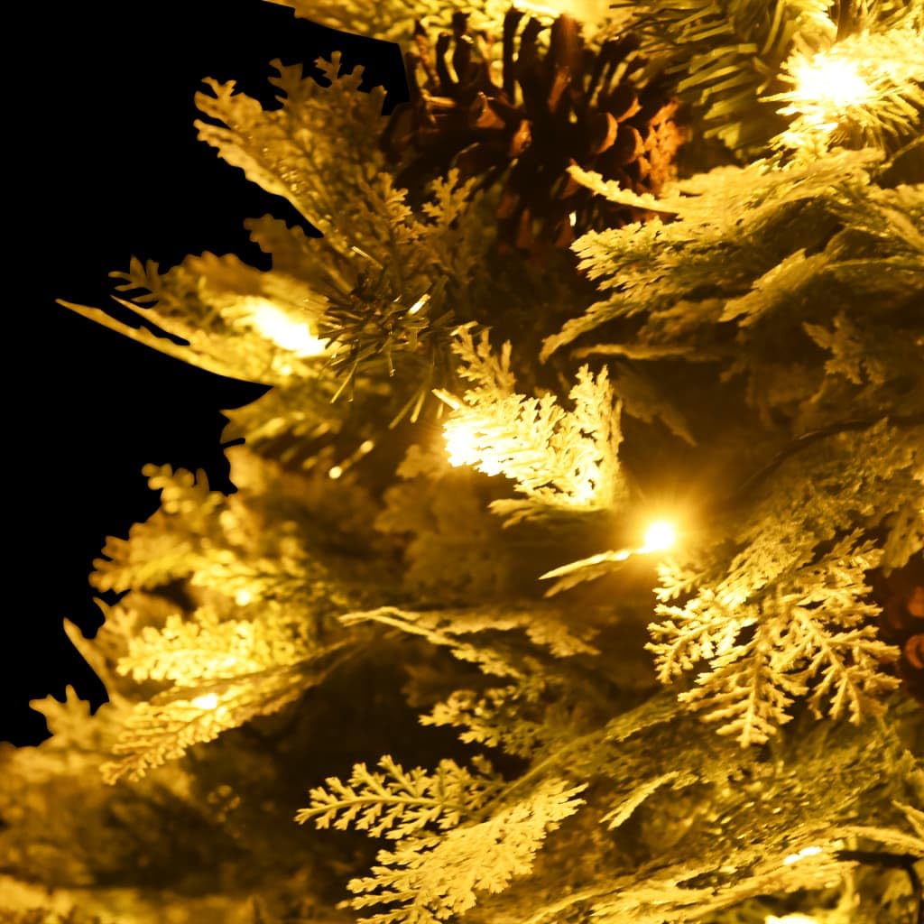 Árbol de Navidad artificial de 150 cm con 150 LED y 30 piñas, diseño plegable de PVC/PE/acero verde y blanco para salón, pasillo y oficina