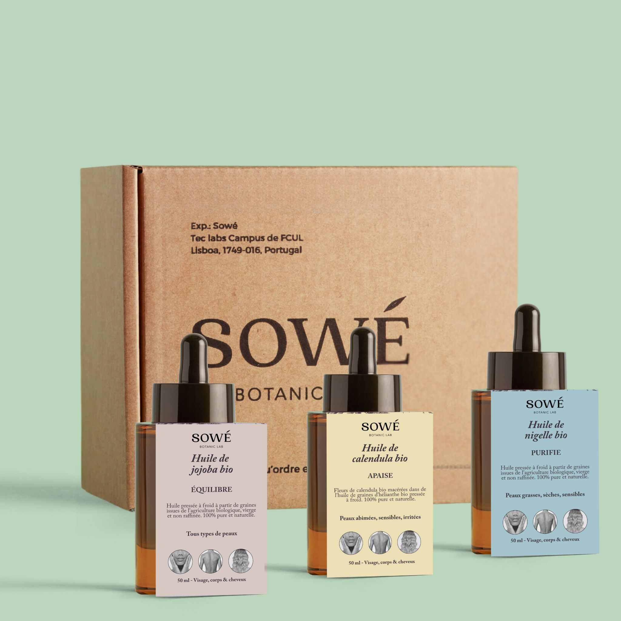 Conjunto de Aceites Vegetales Orgánicos para Piel Sensible y Reactiva - 3x50 ml - Jojoba, Caléndula y Nigella - Calmante, Anti-Rojeces, Protector - Rostro y Cuerpo