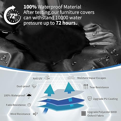 Miniatura 4 de GARPROVM Juego de fundas para muebles de patio al aire libre, impermeables, extra grandes, rectangulares, con 4 hebillas resistentes al viento, sin