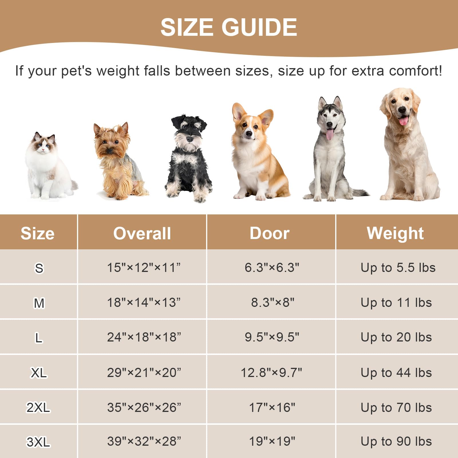 Jiupety - Casa-cama para mascotas, 2 en 1, tipo cueva, con techo, cómoda, portátil, para perros medianos y grandes, tamaño 2XL (89 x 69 x 66 cm), hasta 32 kg, marrón