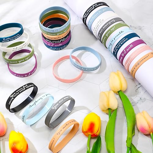 Miniatura 3 de Sieral 50 Piezas Pulseras Inspiracionales de Goma Motivacionales Regalos de Agradecimiento a Granel para Estudiantes Mujeres Hombres Pulseras