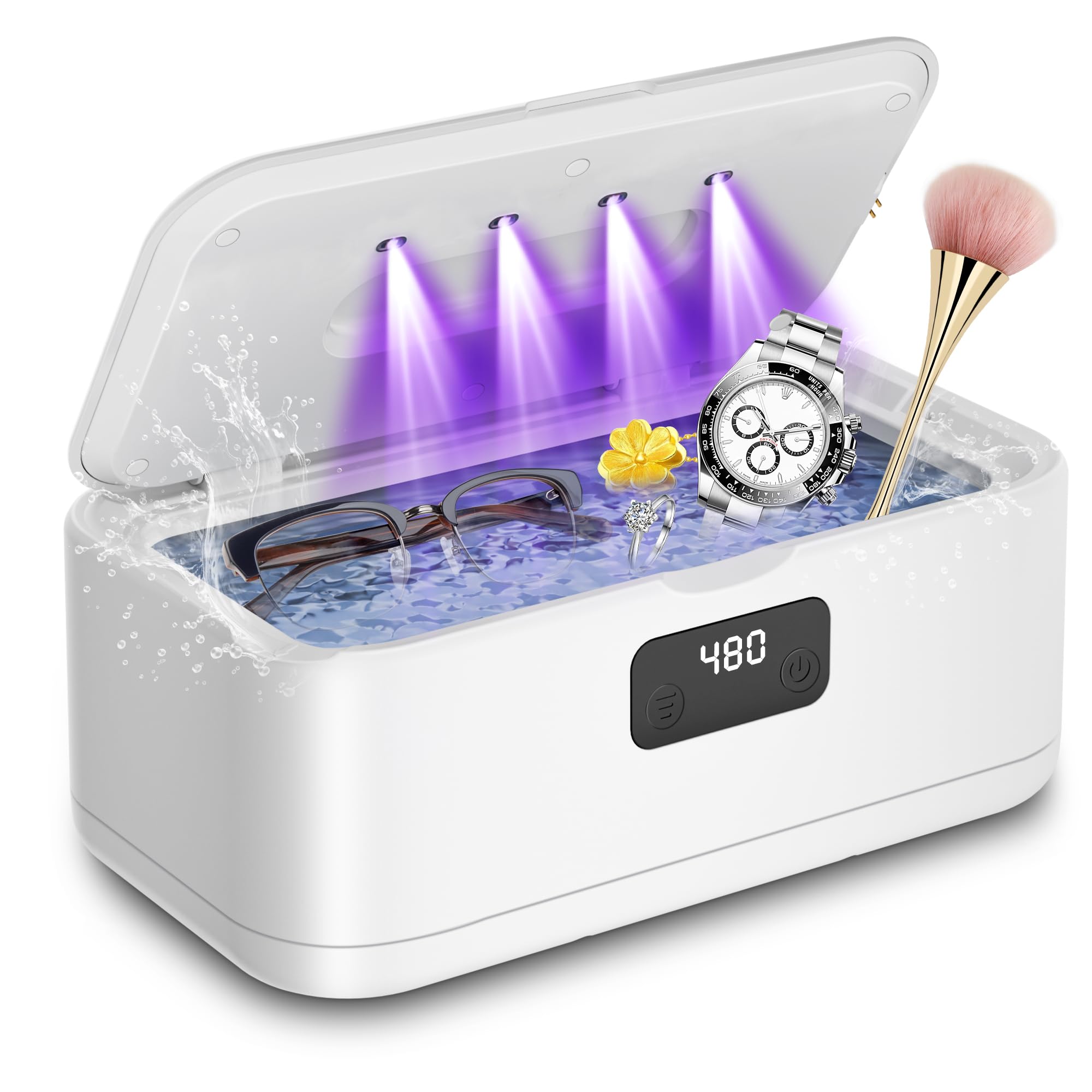 snawowo Máquina limpiadora ultrasónica de joyas, 800 ml, 49 KHz, pantalla LED de 5 temporizadores, tanque de acero inoxidable 304 para joyas, dentaduras postizas, retenedores, gafas, anillos, correa