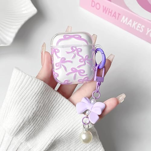 Miniatura 7 de Lovmooful Funda compatible con AirPods 21, bonita cinta transparente con bonito diseño de cadena de perlas para mujeres y niñas, funda protectora de