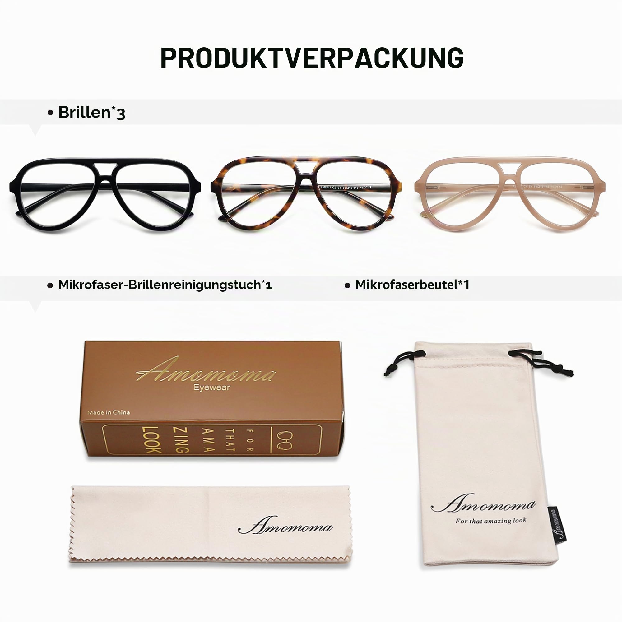 AMOMOMA AM6111 Retro-Piloten-Lesebrille für Damen und Herren, klassisch, groß, übergroß, blaues Licht, Computerrahmen, 3 Stück