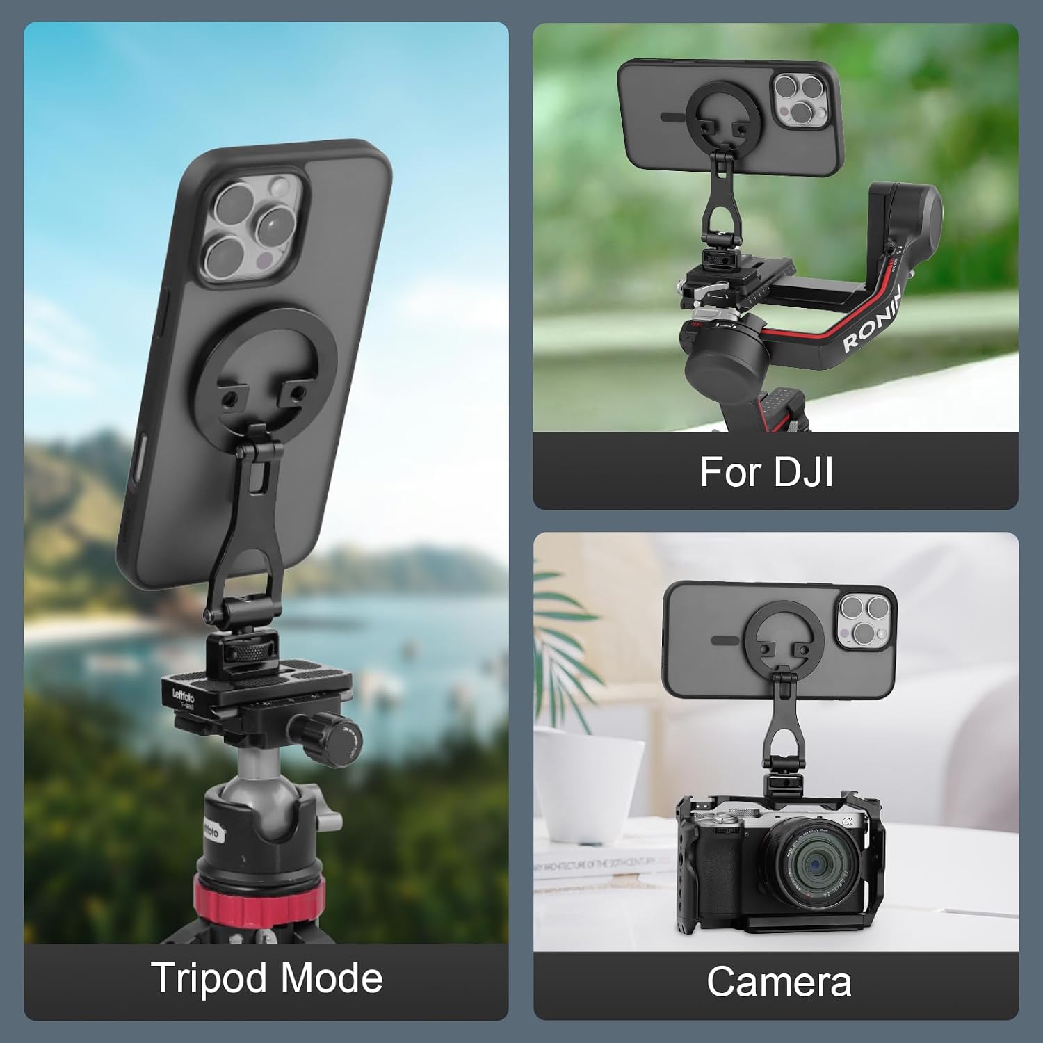 Leftfoto Metal Strong Magnetic Phone Stand with 1/4"-20 ARRI Locating Screw -Adjustable Foldable Holder for iPhone 17 16 15 14 13 12 Pro Max Mini & Magsafe Case,for Vlogging/Video Shooting